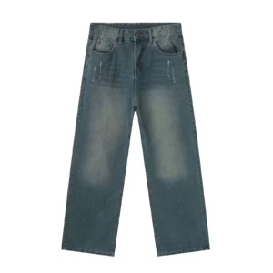 Men Work Denim Pants Loose Baggy Wide Straight Leg Multi Pocket Casual Denim Trouser Baggy Jeans Pants