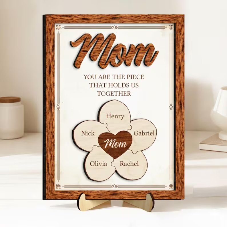 Custom Mom Puzzle Frame,You Are The Piece That Holds Us Together,Mom Puzzle Piece Wood Sign,Mother Day Keepsake,Grandma Gift,Gift For Mommy