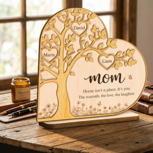 Personalized Mom Heart Wooden Sign Frame, Custom Kids Names Sign, Gift For Mom, Mother'S Day Gift From Kids, Mom Birthday Gift