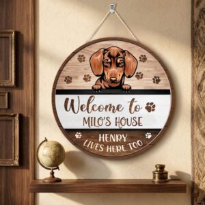 Personalized Dog Welcome Sign Custom Pet Name Door Sign Dog Wall Decor Wooden Round Dog Sign Pet Lover Gift Dog House Sign