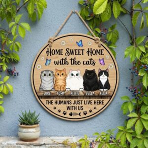 Custom Home Sweet Home With The Cats Wood Sign Vibrant Butterfly Daisy Decor Personalized Cat Names Wall Art