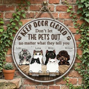 Custom Pet Name Door Sign Funny Printed Wood Sign Don'T Let The Pets Out Personalized Multiple Cat & Dog Art Rustic Pet Lover Gift