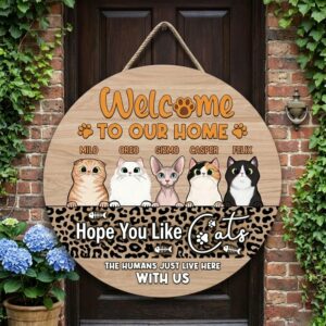 Funny Hope You Like Cats Wood Sign Personalized Multiple Cat Names Wall Art Door Sign Leopard Print Decor Unique Pet Owner Housewarming Gift Idea