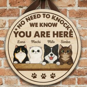 No Need To Knock Sign Custom Wood Door Hanger Personalized Pet Lover Gift Dog Cat Family Name Sign Entryway Decor