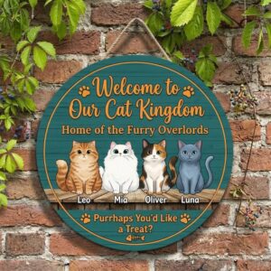 Our Cat Kingdom Wooden Sign Printed, Funny Cat Wall Decor For Cat Lovers, Personalized Cat Names, Cute Pet Gift, Home Wall Art Decoration