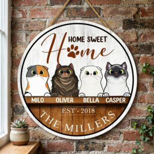 Personalized Cat Family Wooden Sign, Home Sweet Home Custom Pet Names, Cat Lover Gift, Custom Family Name, Farmhouse Wall Decor, Housewarming Gift