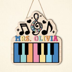 Personalized Colorful Music Teacher Name Sign Custom Piano Key Classroom Door Hanger Rainbow Musical Note Decor Gift For Piano Instructor