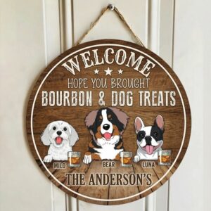 Personalized Dog Wood Welcome Sign Printed Custom Front Door Decor Funny Dog Lover Housewarming Gift Unique Family Plaque