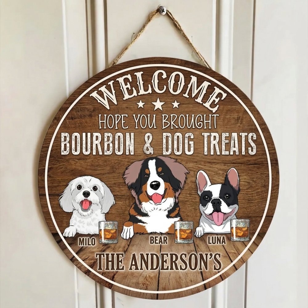 Personalized Dog Wood Welcome Sign Printed Custom Front Door Decor Funny Dog Lover Housewarming Gift Unique Family Plaque