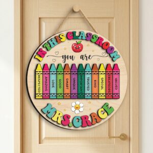 Personalized In This Classroom You Are Sign Custom Teacher Name Wood Crayon Decor Appreciation Gift