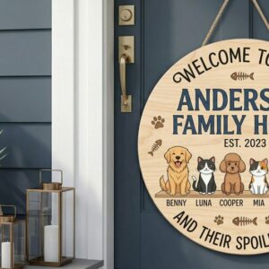 Personalized Name Family Home Wood Sign Custom Dog And Cat Names Wall Decor Unique Welcome To Our Home And Their Spoiled Crew Hanging Plaque