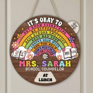 Personalized School Counselor Door Sign Office Status Sign With Rainbow Design Appreciation Gift Wooden Welcome