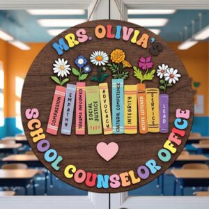 Personalized School Counselor Office Sign Custom Teacher Name Wood Bookshelf Decor Appreciation Gift