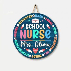 Personalized School Nurse Door Sign Custom Teal Wood Nursing Office Decor Medical Professional Name Plate Healthcare Appreciation Gift