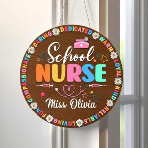 Personalized School Nurse Office Sign Custom Wooden Nurse Name Plate Health Office Decor For School Nursing Appreciation Gift