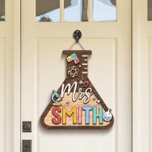 Personalized Science Teacher Name Sign Custom Wooden Erlenmeyer Flask Door Hanger Stem Classroom Decor Science Lab Appreciation Gift