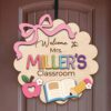 Personalized Teacher Classroom Door Sign Custom Name Wood Decor Round Wooden Welcome Appreciation Gift