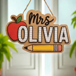 Personalized Teacher Name Classroom Sign Custom Wood Door Hanger Welcome Sign Appreciation Gift