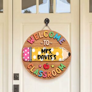 Personalized Teacher Name Classroom Sign Custom Pencil Wood Door Hanger Decor Appreciation Gift Wooden Welcome