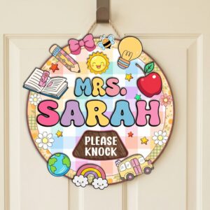 Personalized Teacher Name Classroom Sign Custom Wood Door Hanger Decor Appreciation Gift Wooden Welcome