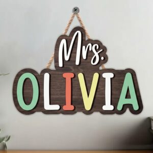 Personalized Teacher Name Classroom Sign Custom Wood Door Hanger Decor Welcome Sign Appreciation Gift