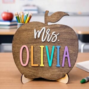 Personalized Teacher Name Desk Sign Custom Wood Classroom Plaque And Stand