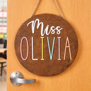 Personalized Teacher Name Sign Custom Name Wood Sign For Classroom Round Welcome Sign