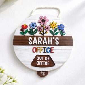 Personalized Teacher Office Door Sign Custom Status Sign With Rotating Door Hanger Sign With Colorful Flower Decor