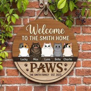 Personalized Welcome To The Smith Home Wood Sign Custom Family Name Cat Door Decor Established Year Paws Wooden Plaque Unique Pet Lover Gift