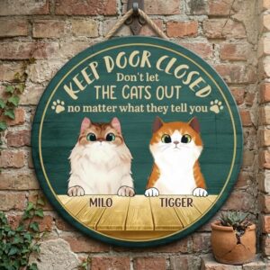 Personalized Wooden Cat Sign Keep Door Closed Custom Pet Names Door Sign Cat Lover Gift Rustic Home Decor Funny Cat Wall Plaque