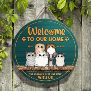 Personalized Wooden Cat Welcome Sign Custom Pet Names Door Sign Cat Lover Gift Rustic Home Decor Welcome To Our Home Wall Plaque