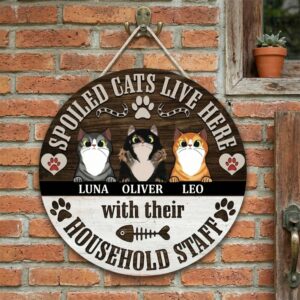 Spoiled Cats Live Here Wooden Sign, Personalized Cat Name Sign, Cat Lover Gift, Custom Pet Decor, Funny Cat Wall Art, Housewarming Gift