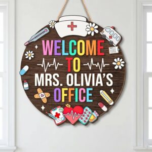 Welcome To Office Sign Personalized School Nurse Door Decor Custom Wooden Medical Office Plaque Health Room Welcome Hanger