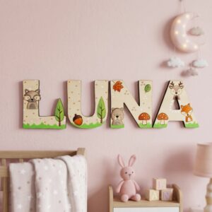 Custom Animal Themed Wooden Name Sign For Kids Bedroom And Nursery Wall Decor Personalized 3D Wood Letters With Cute Wildlife Illustrations Baby Gift