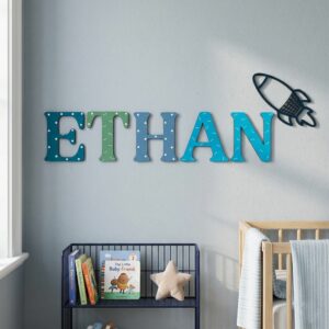 Custom Wooden Name Sign With Whimsical Graphic Themes For Kids Room Personalized 3D Wood Letters For Childrens Bedroom And Nursery Wall Decor Big Gift