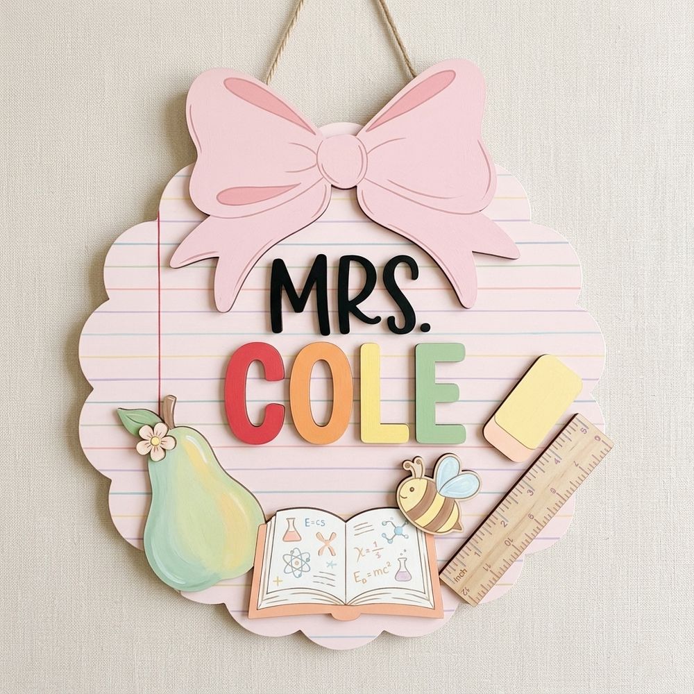 Custom Classroom Teacher Name Sign, Personalized Wooden Door Plaque, Cute School Wall Decor, Teacher Appreciation Gift For Back To School - Style 10