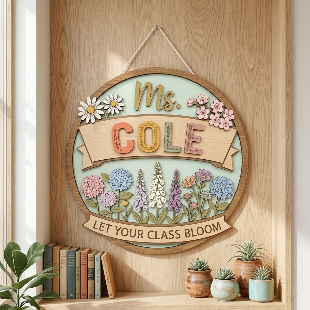 Custom Classroom Teacher Name Sign, Personalized Wooden Door Plaque, Cute School Wall Decor, Teacher Appreciation Gift For Back To School - Style 11