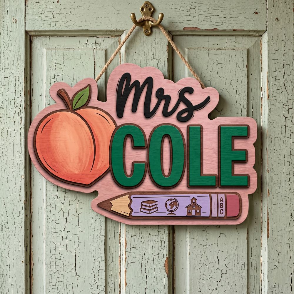 Custom Classroom Teacher Name Sign, Personalized Wooden Door Plaque, Cute School Wall Decor, Teacher Appreciation Gift For Back To School - Style 12