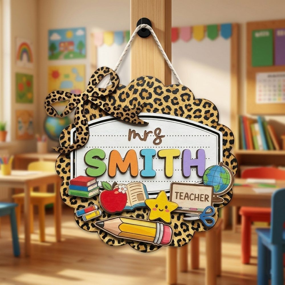 Custom Classroom Teacher Name Sign, Personalized Wooden Door Plaque, Cute School Wall Decor, Teacher Appreciation Gift For Back To School - Style 13