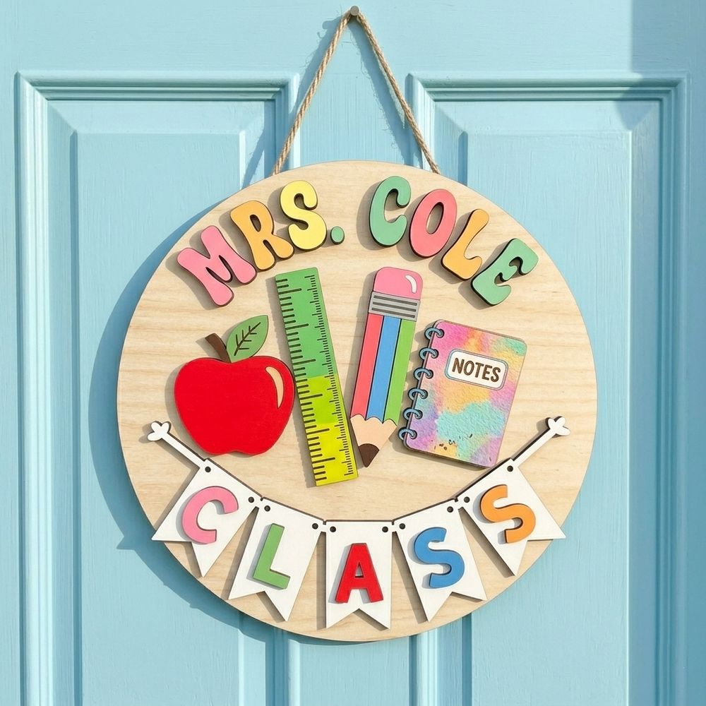 Custom Classroom Teacher Name Sign, Personalized Wooden Door Plaque, Cute School Wall Decor, Teacher Appreciation Gift For Back To School - Style 14