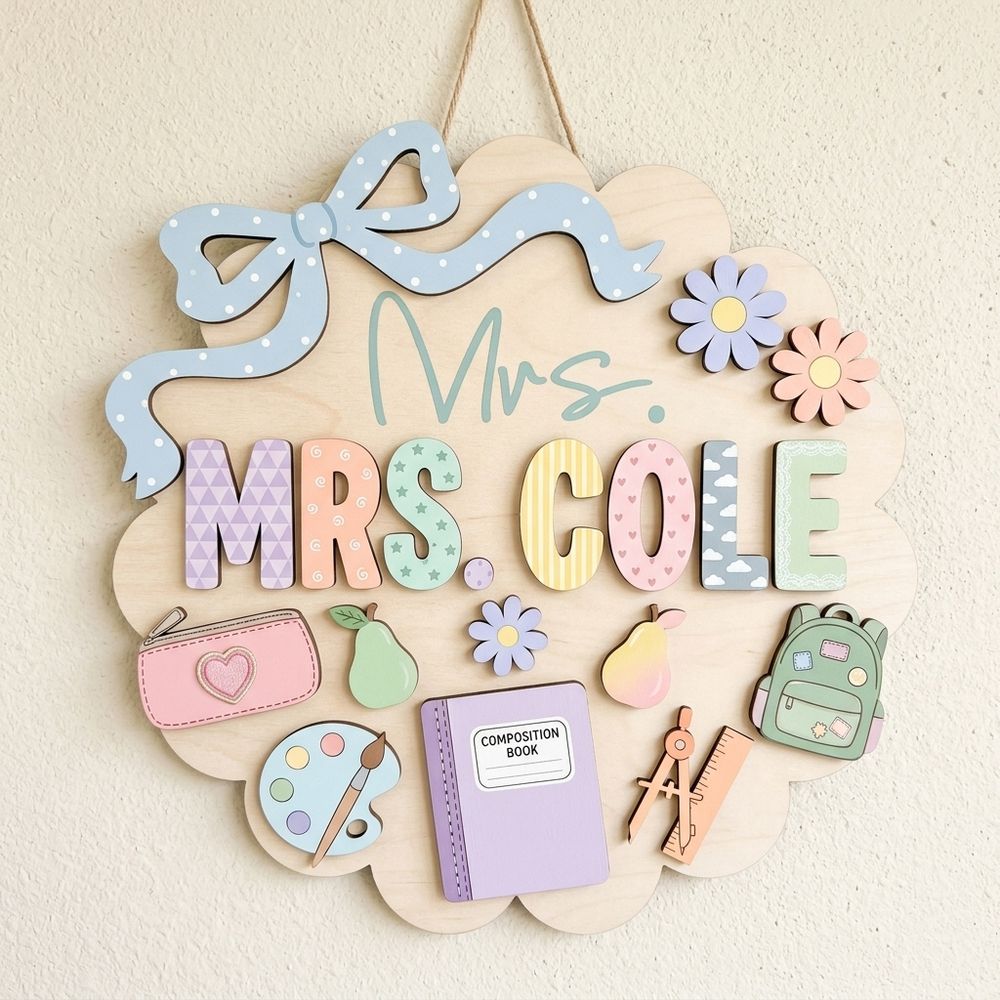 Custom Classroom Teacher Name Sign, Personalized Wooden Door Plaque, Cute School Wall Decor, Teacher Appreciation Gift For Back To School - Style 15