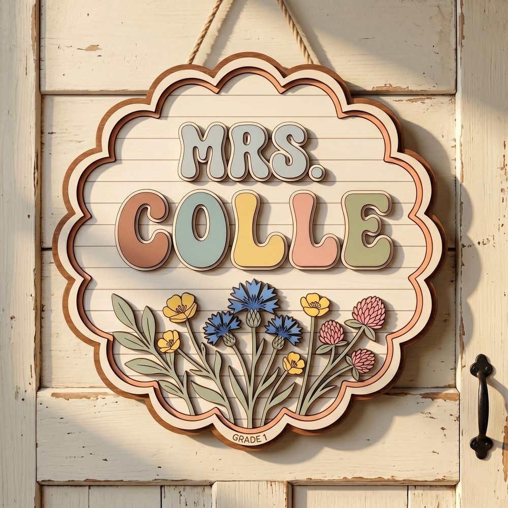 Custom Classroom Teacher Name Sign, Personalized Wooden Door Plaque, Cute School Wall Decor, Teacher Appreciation Gift For Back To School - Style 16