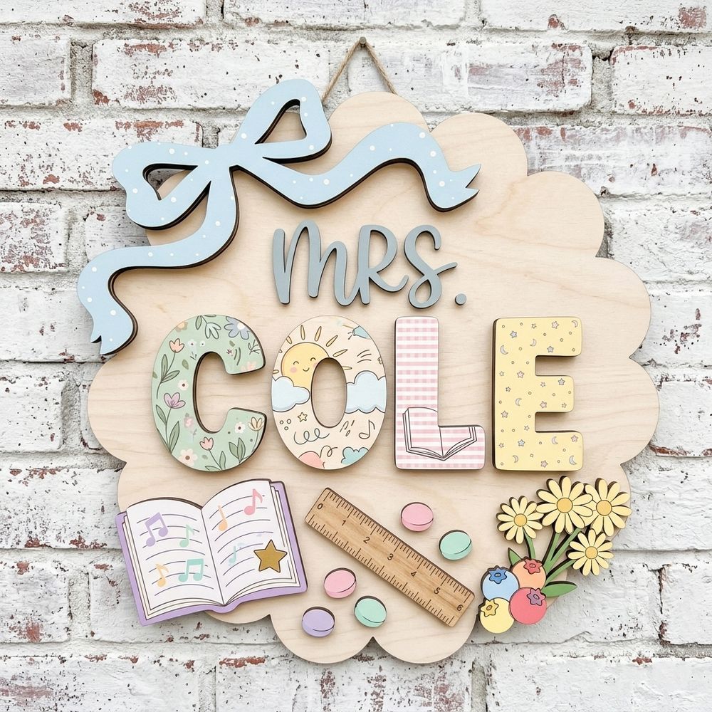 Custom Classroom Teacher Name Sign, Personalized Wooden Door Plaque, Cute School Wall Decor, Teacher Appreciation Gift For Back To School - Style 3
