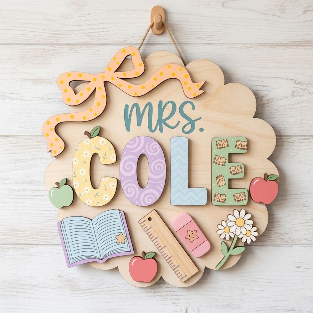 Custom Classroom Teacher Name Sign, Personalized Wooden Door Plaque, Cute School Wall Decor, Teacher Appreciation Gift For Back To School - Style 5