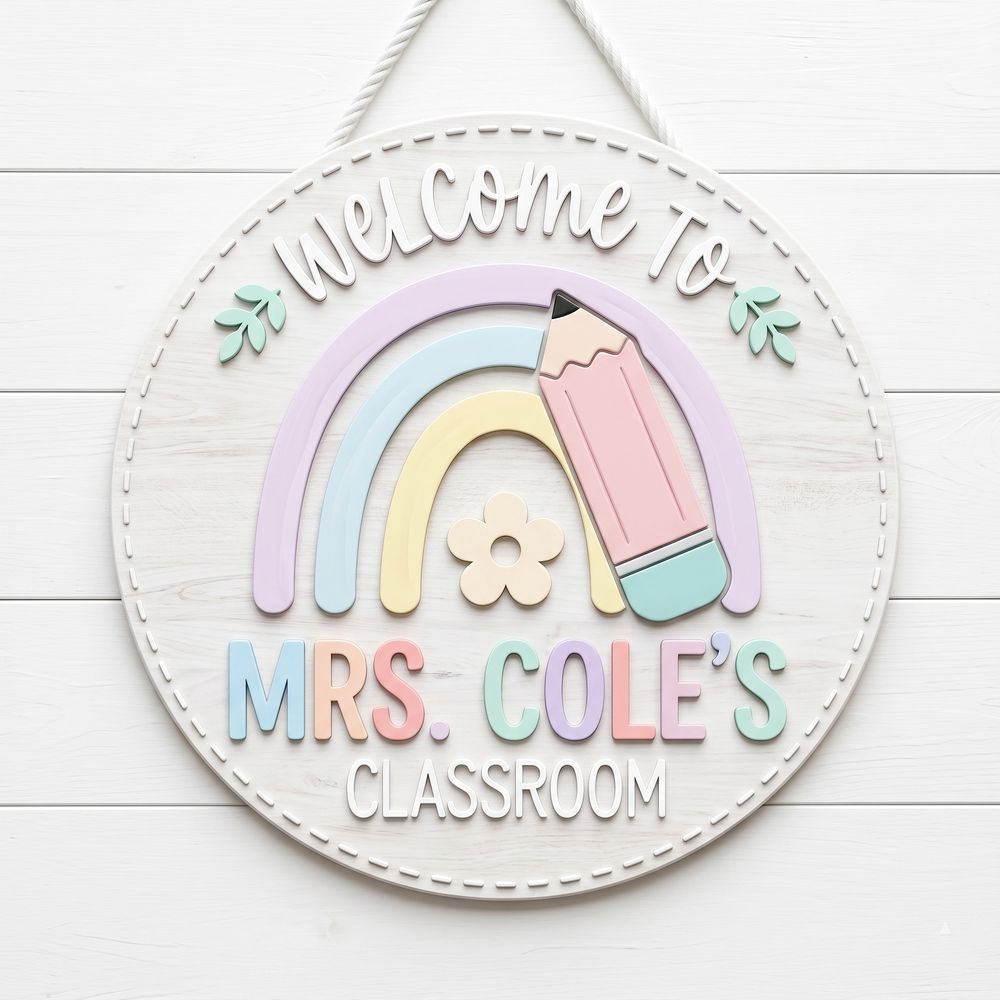 Custom Classroom Teacher Name Sign, Personalized Wooden Door Plaque, Cute School Wall Decor, Teacher Appreciation Gift For Back To School - Style 7