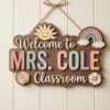 Custom Classroom Teacher Name Sign, Personalized Wooden Door Plaque, Cute School Wall Decor, Teacher Appreciation Gift For Back To School - Style 9