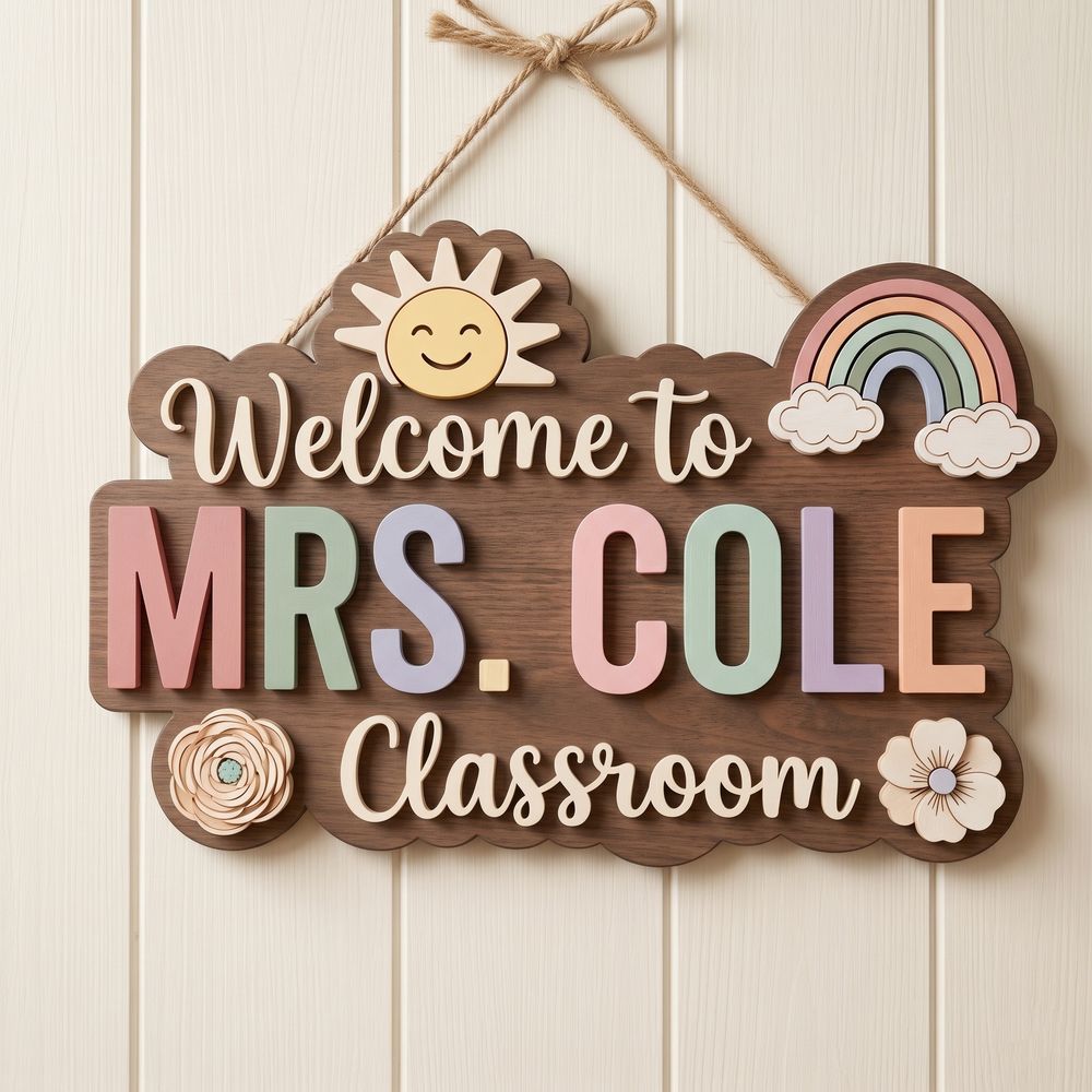 Custom Classroom Teacher Name Sign, Personalized Wooden Door Plaque, Cute School Wall Decor, Teacher Appreciation Gift For Back To School - Style 9