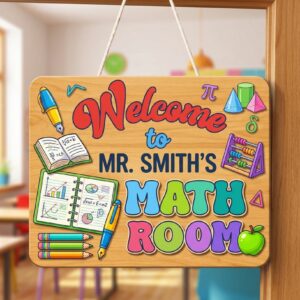 Custom Math Teacher Name Wood Sign, Personalized Classroom Door Hanger, Wooden Wall Decor For Math Classroom, Teacher Appreciation Back To School Gift - Style 1