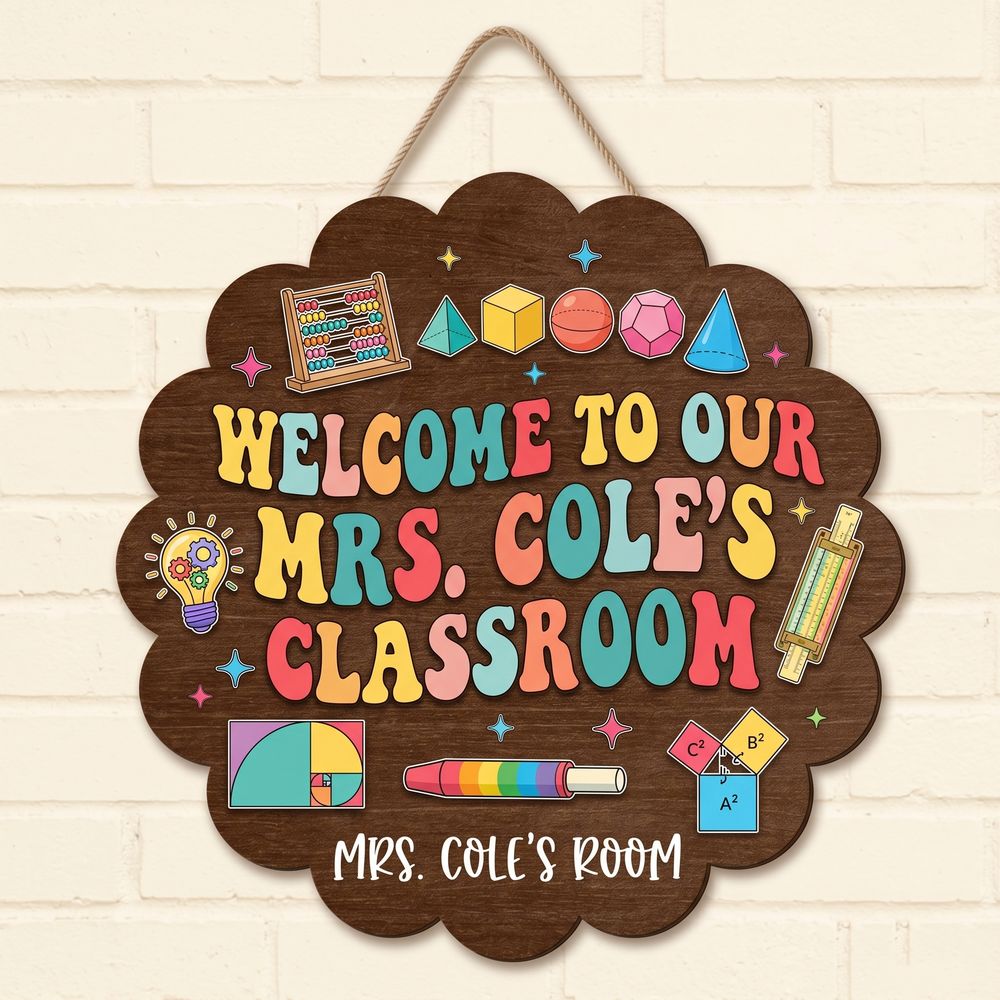 Custom Math Teacher Name Wood Sign, Personalized Classroom Door Hanger, Wooden Wall Decor For Math Classroom, Teacher Appreciation Back To School Gift - Style 2