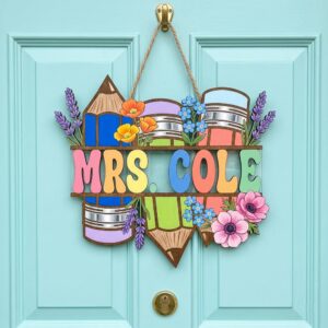 Custom Teacher Name Door Sign, Personalized Wooden Classroom Wall Plaque, Cute School Decor, Teacher Appreciation Gift For Back To School - Style 1